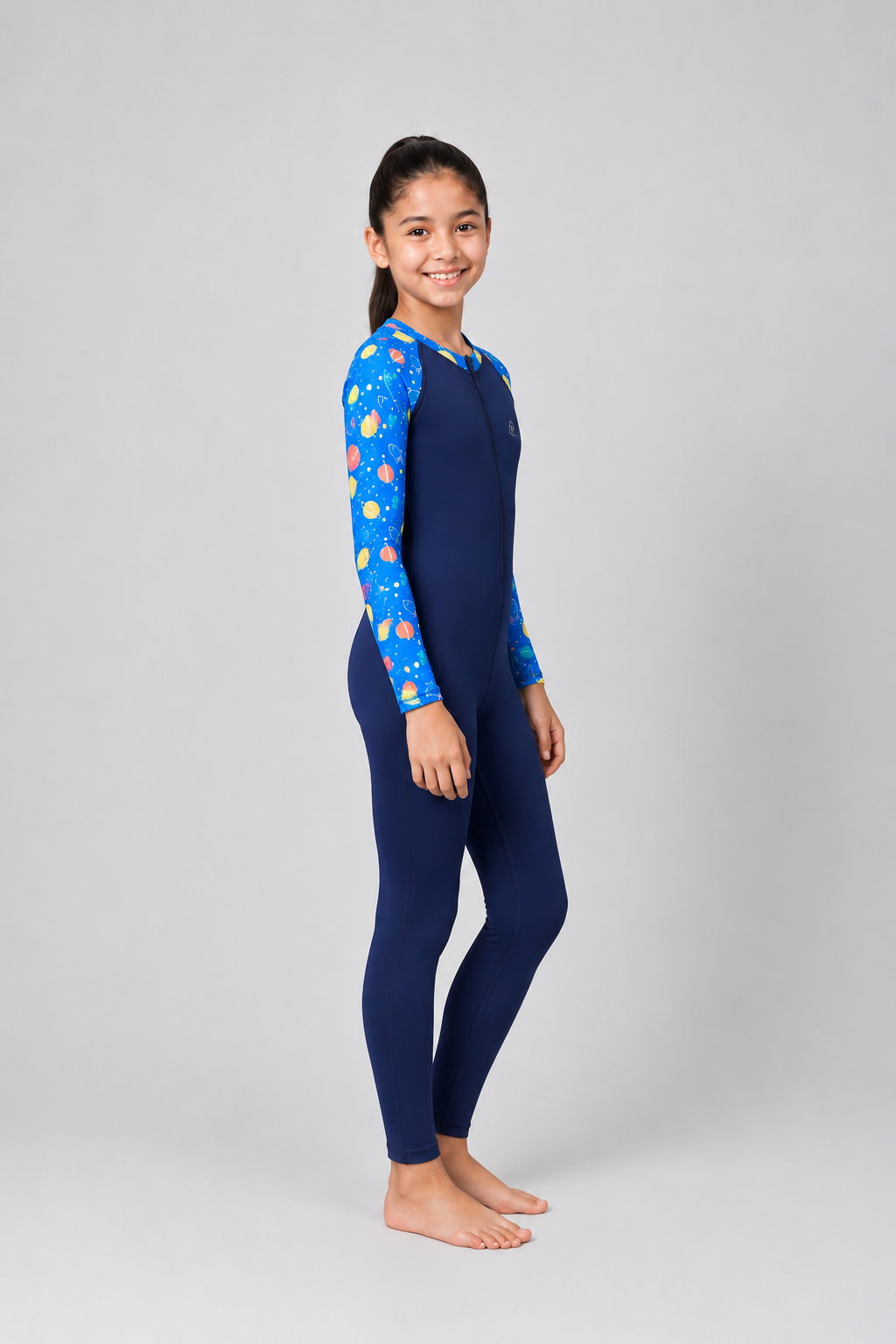 GIRLS BODY SUIT WITH PRINTED SLEEVES