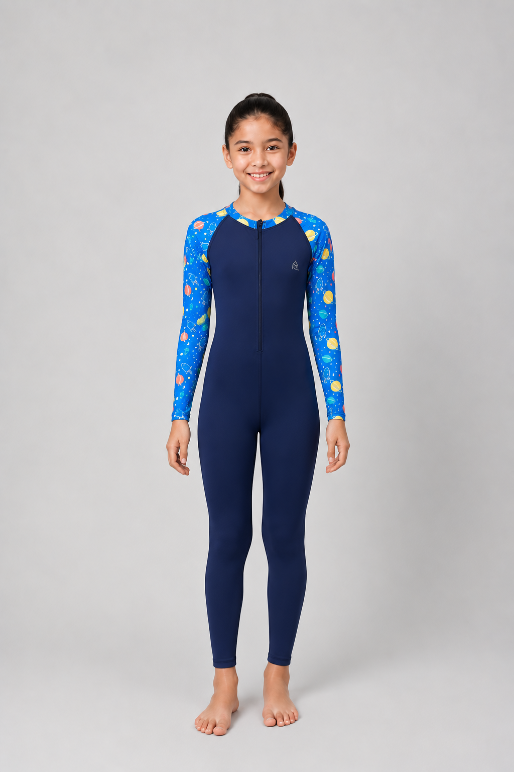 GIRLS BODY SUIT WITH PRINTED SLEEVES