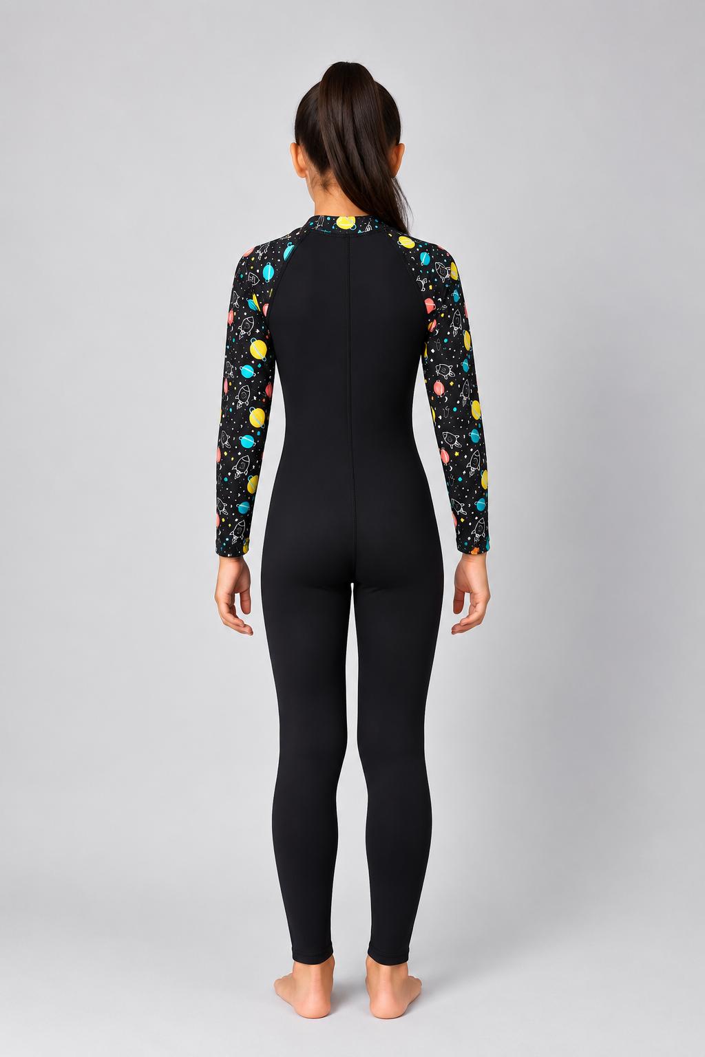 GIRLS BODY SUIT WITH PRINTED SLEEVES