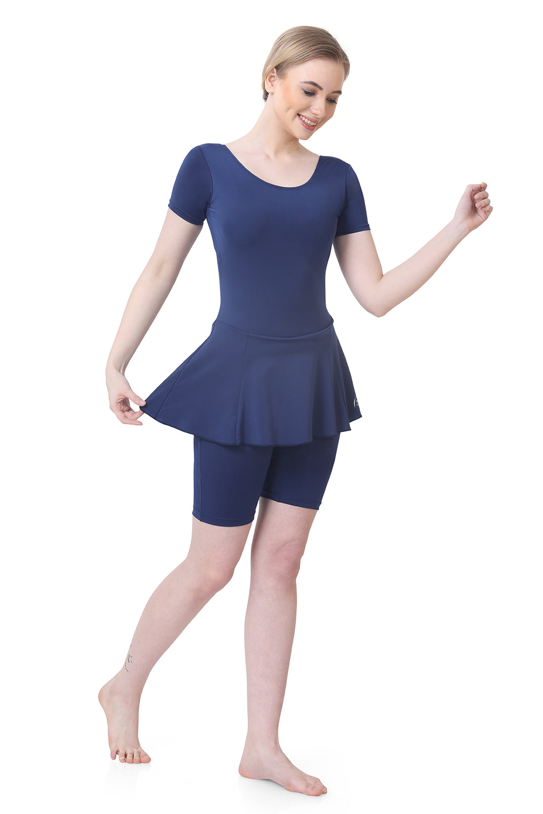 WOMENS PLAIN SWIMDRESS WITH SHORT SLEEVES & BOYLEG