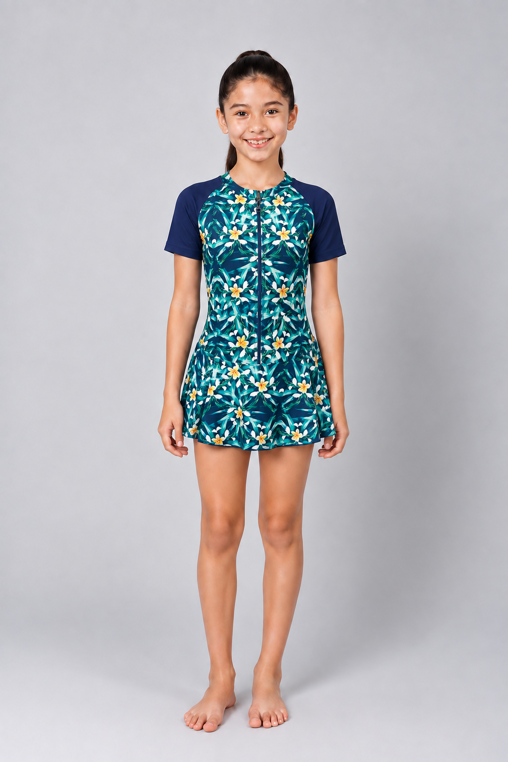 GIRLS PRINT & PLAIN SWIMDRESS