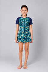 GIRLS PRINT & PLAIN SWIMDRESS