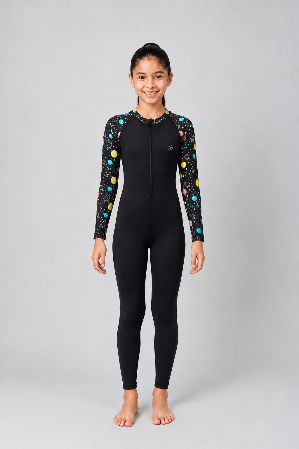 GIRLS BODY SUIT WITH PRINTED SLEEVES
