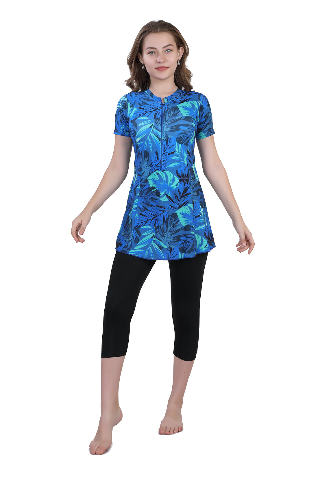 WOMENS PRINTED SWIMDRESS WITH 3/4 SLACKS