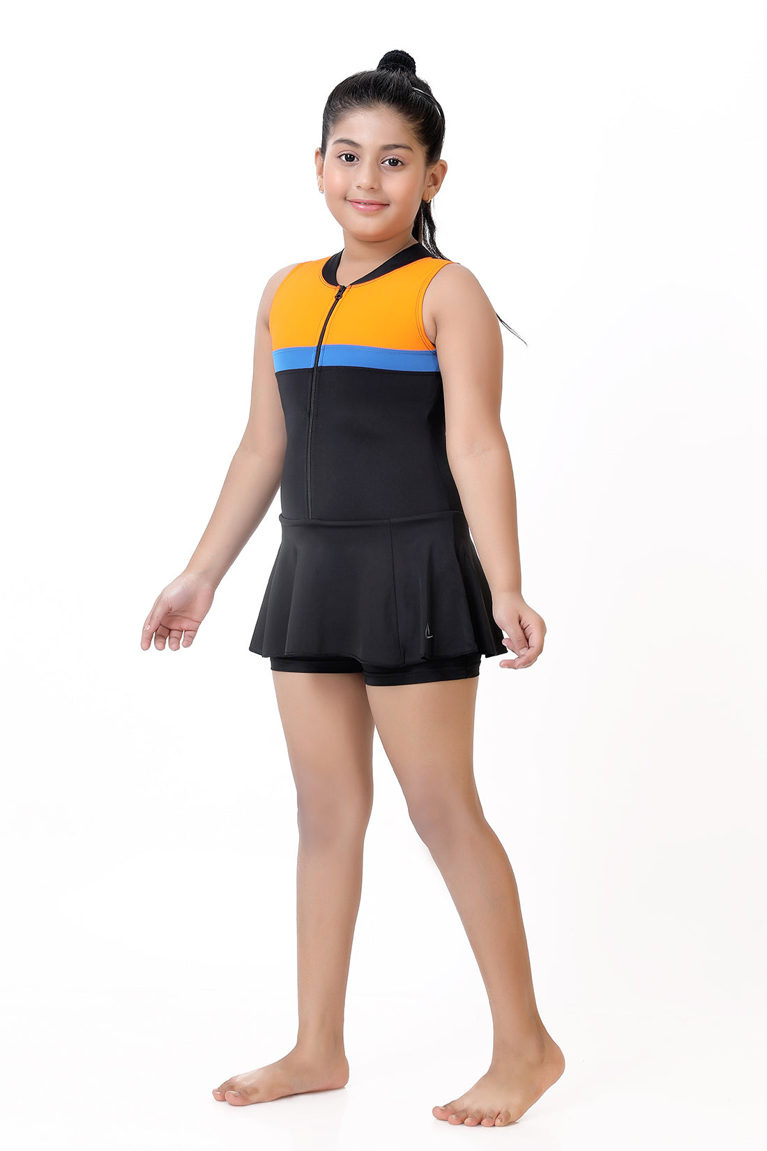 GIRLS TWO-TONE ZIPPER SWIMDRESS