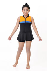 GIRLS TWO-TONE ZIPPER SWIMDRESS