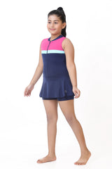 GIRLS TWO-TONE ZIPPER SWIMDRESS