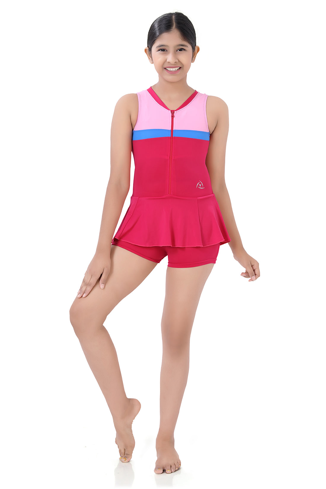 GIRLS TWO-TONE ZIPPER SWIMDRESS