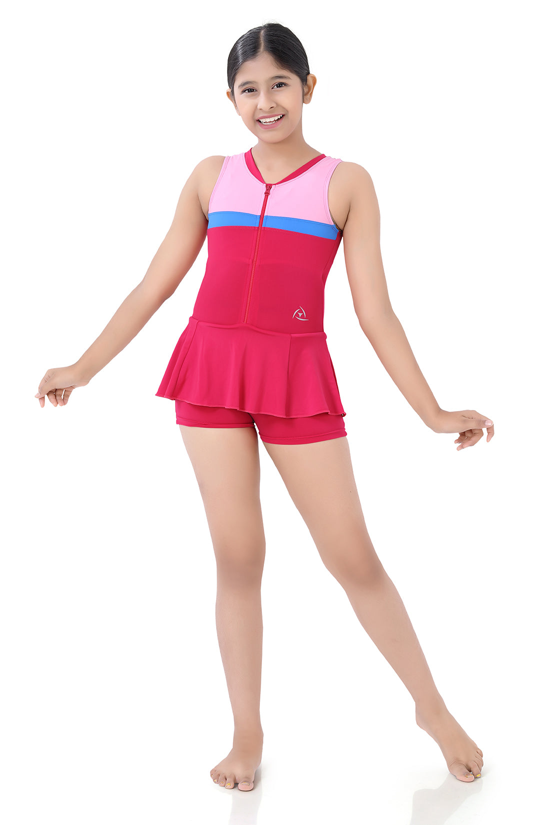GIRLS TWO-TONE ZIPPER SWIMDRESS