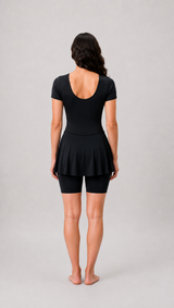 WOMENS PLAIN SWIMDRESS WITH SHORT SLEEVES & BOYLEG