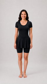 WOMENS PLAIN SWIMDRESS WITH SHORT SLEEVES & BOYLEG