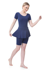 WOMENS PLAIN SWIMDRESS WITH SHORT SLEEVES & BOYLEG