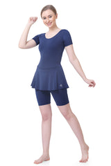 WOMENS PLAIN SWIMDRESS WITH SHORT SLEEVES & BOYLEG