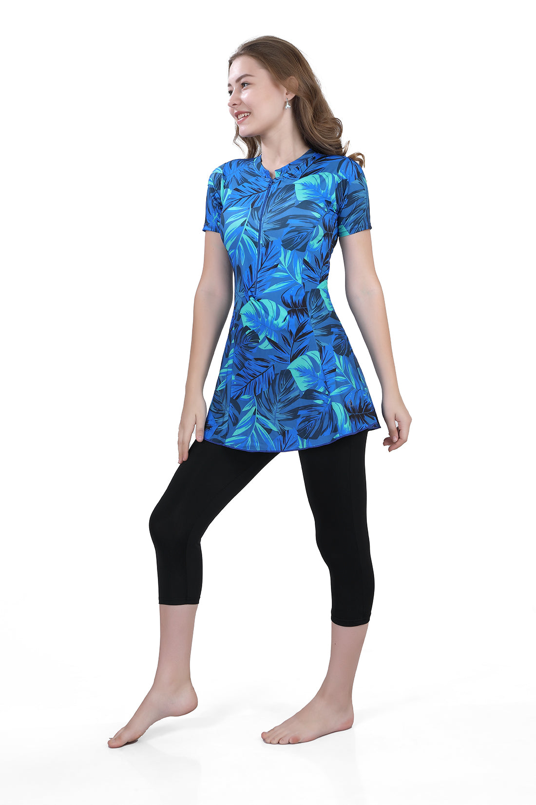 WOMENS PRINTED SWIMDRESS WITH 3/4 SLACKS