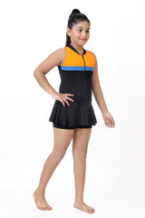 GIRLS TWO-TONE ZIPPER SWIMDRESS